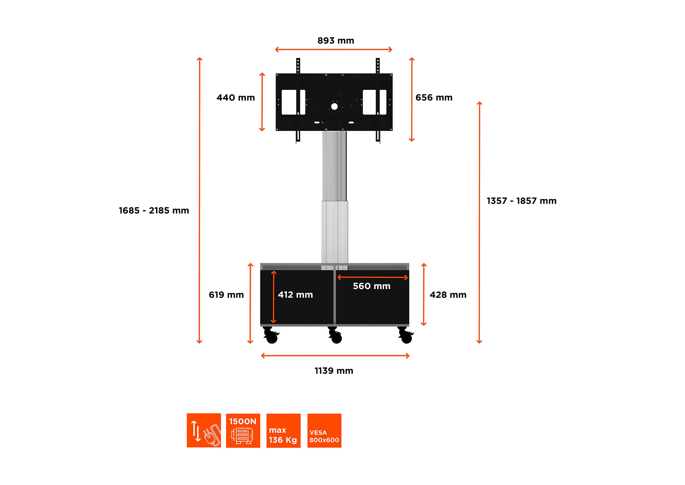 celexon Expert elektrisch höhenverstellbarer Display-Rollwagen Adjust-4286MS mit Schrank